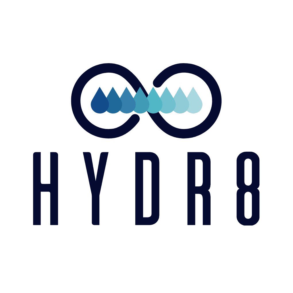 New Hydr8 logo - centered, bold navy design